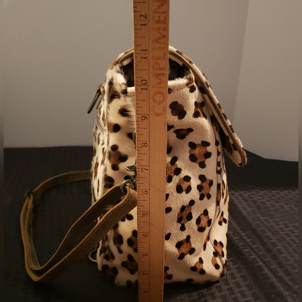 Myra Bag Cowhide Leopard Print Genuine Leather Accents Bag Brown Black - Picture 11 of 16